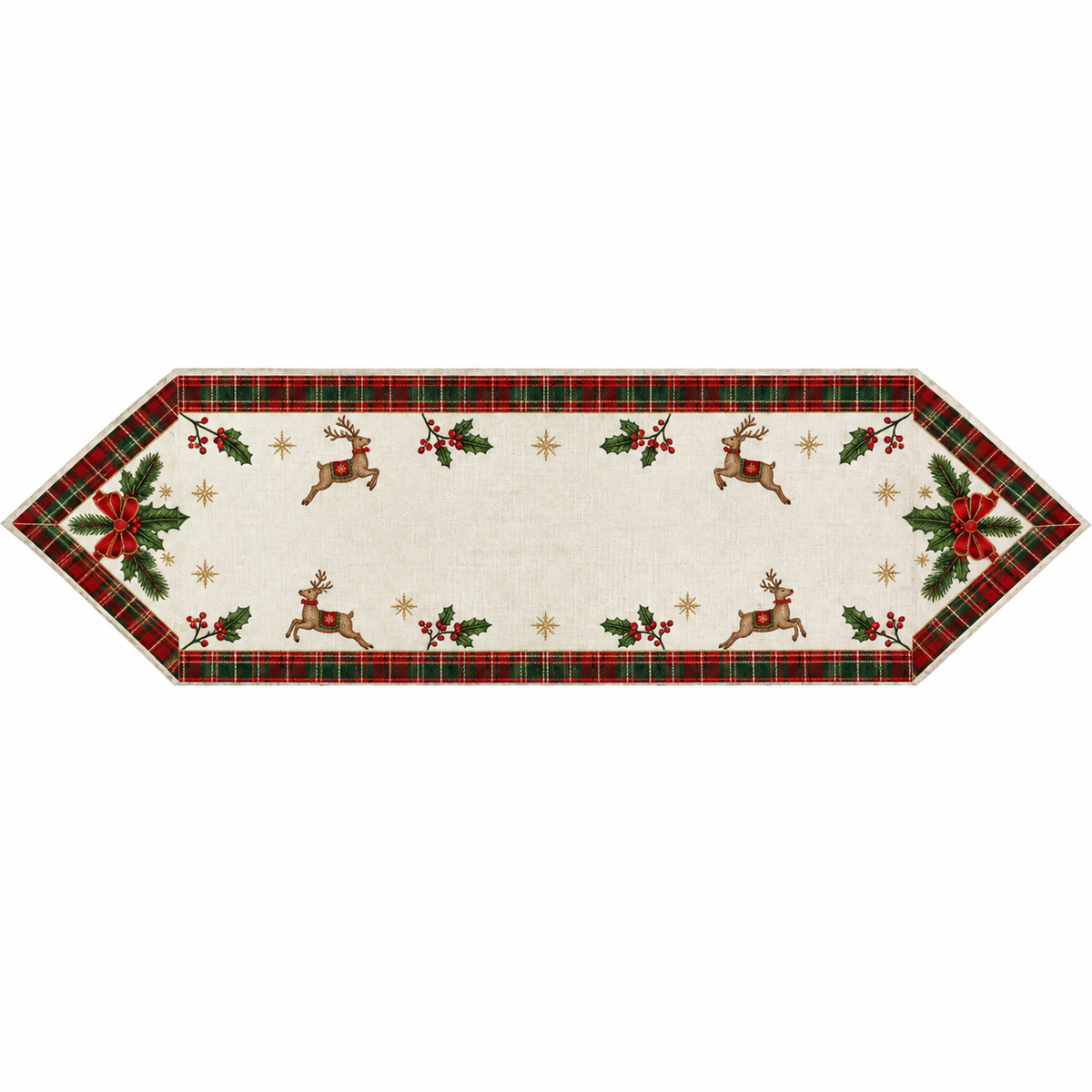 Christmas Reindeer & Tartan Plaid Table Runner