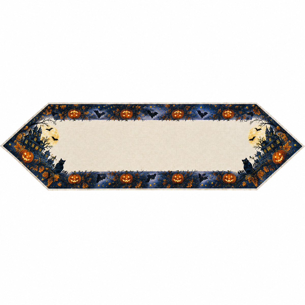 Midnight Halloween Pumpkin & Black Cat Table Runner