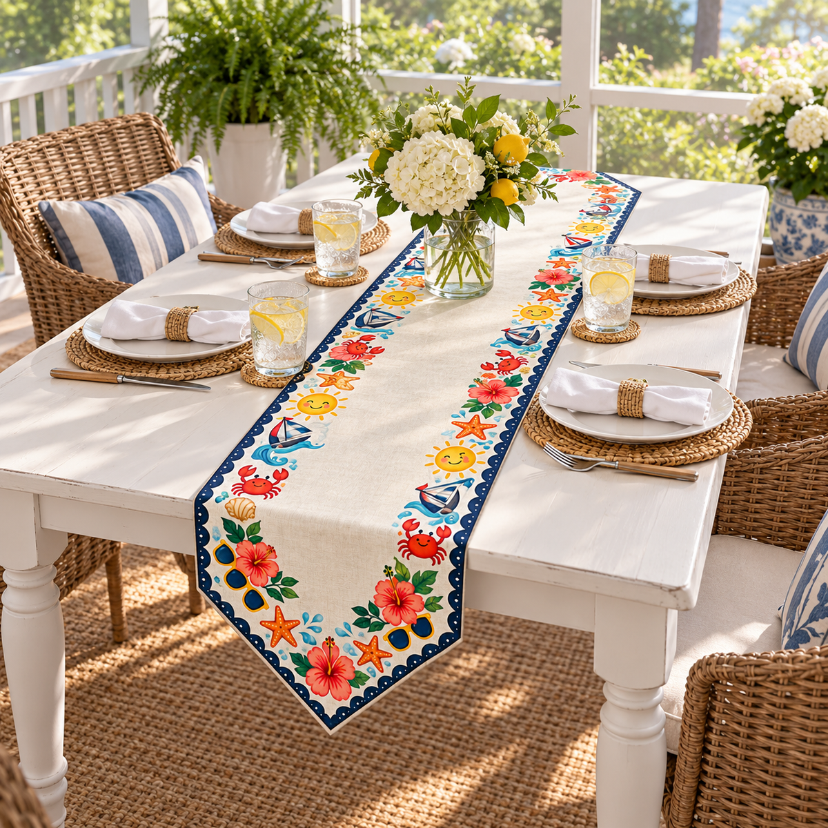 Sunny Seaside Sailboat Table Runner