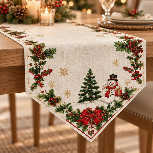 Christmas Holly & Poinsettia Table Runner