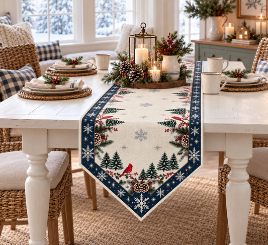 Christmas Cardinal & Snowflake Table Runner