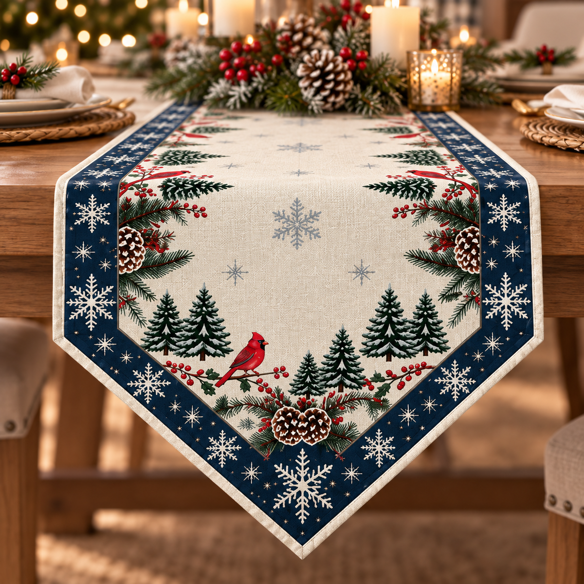 Christmas Cardinal & Snowflake Table Runner