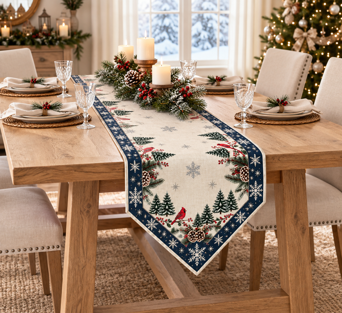 Christmas Cardinal & Snowflake Table Runner