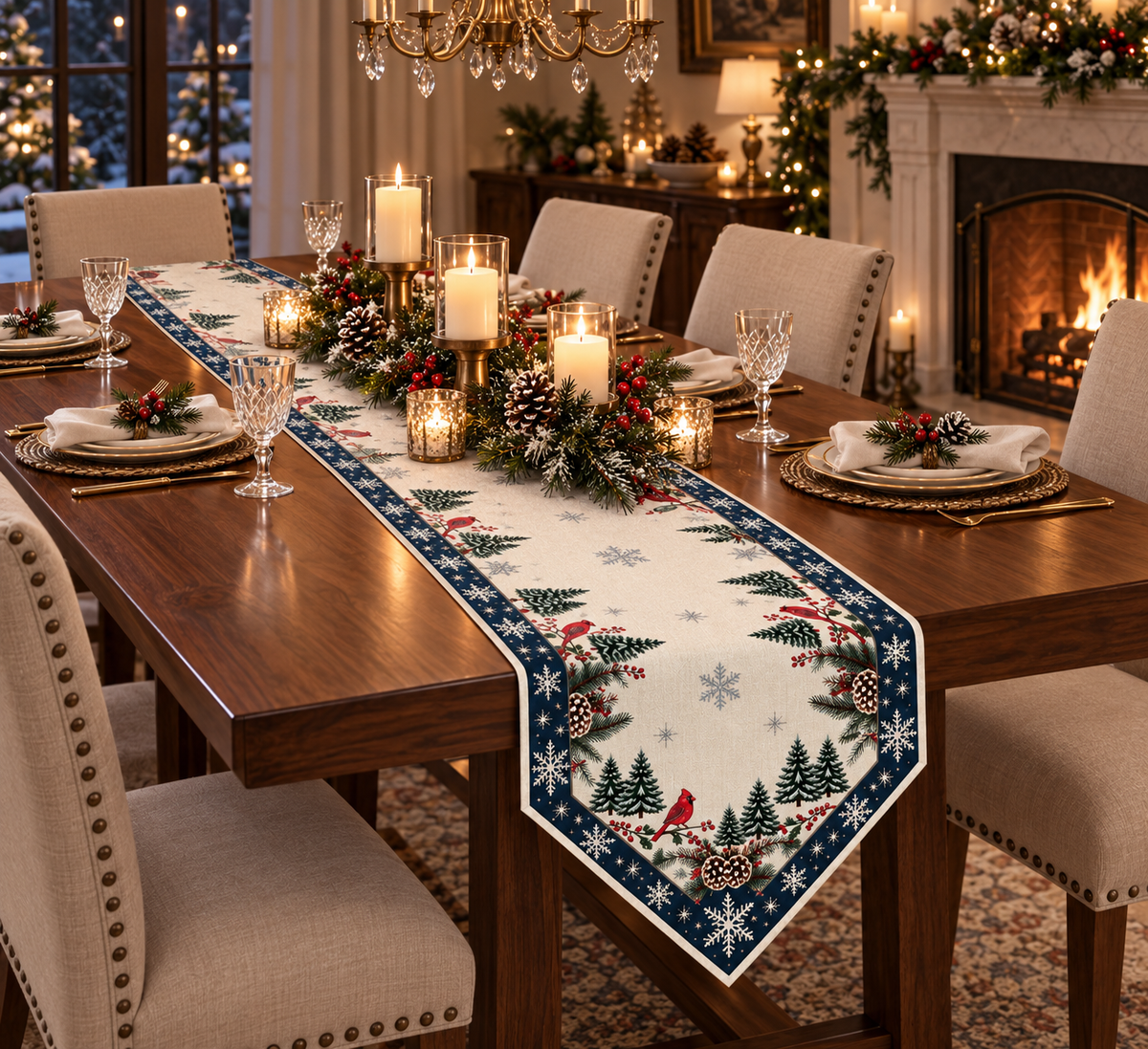 Christmas Cardinal & Snowflake Table Runner