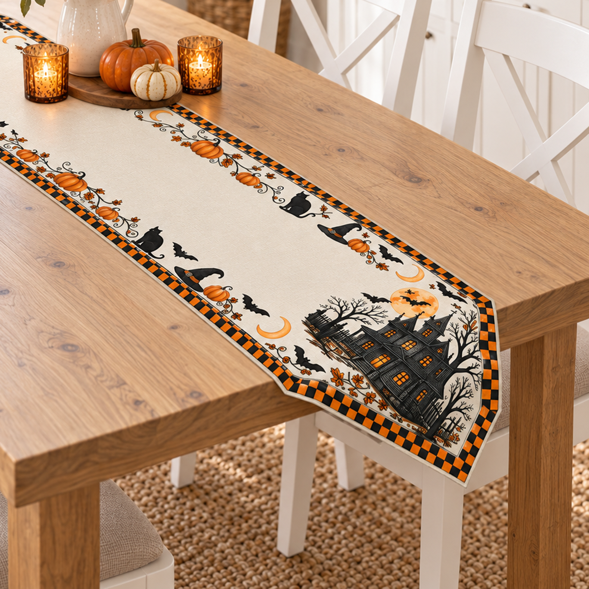 Halloween Haunted House Table Runner