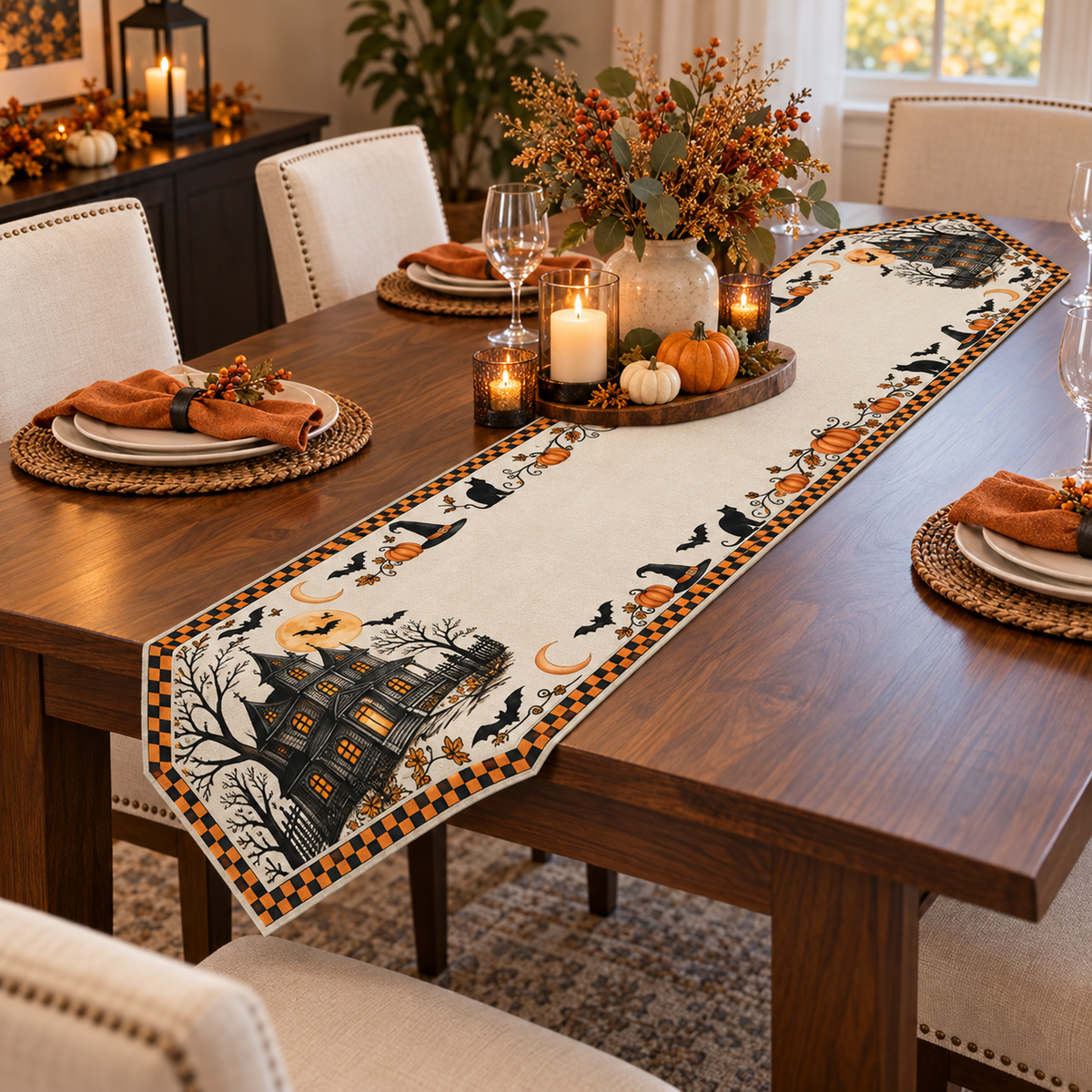 Halloween Haunted House Table Runner