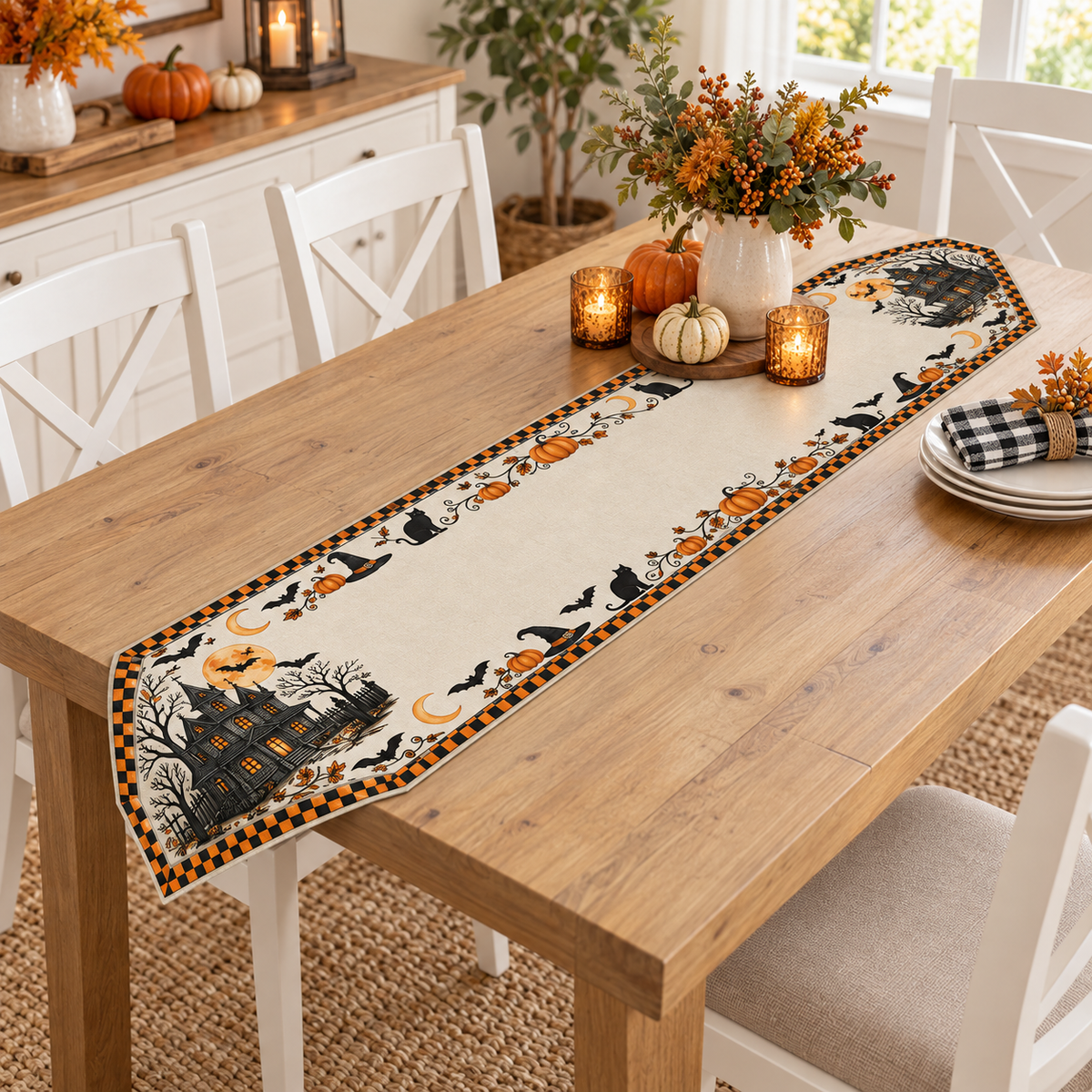 Halloween Haunted House Table Runner
