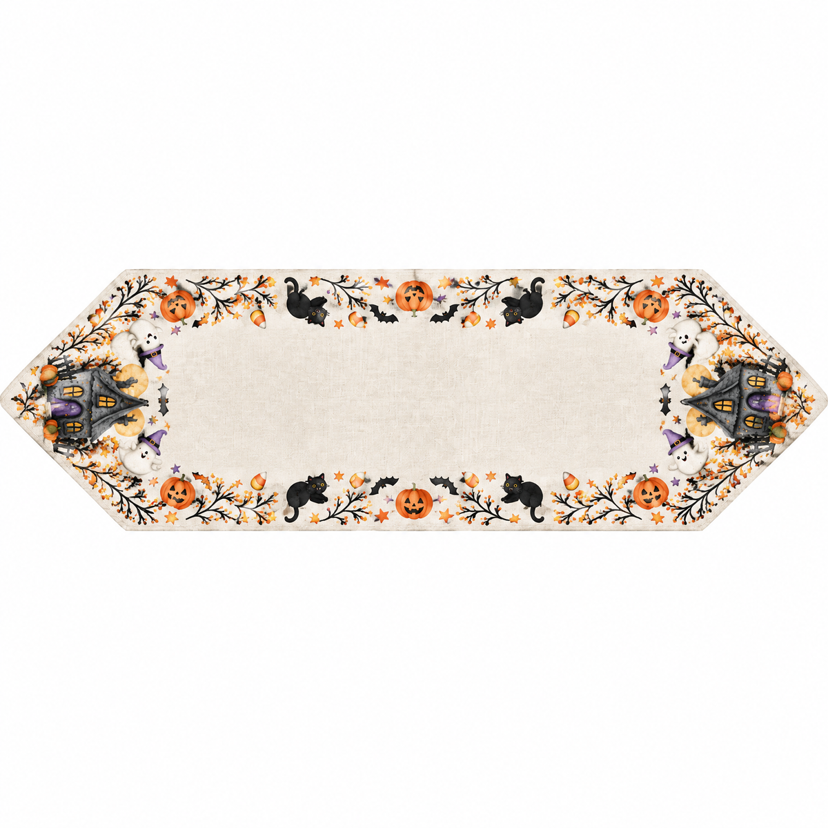 Whimsical Halloween Ghost & Black Cat Table Runner