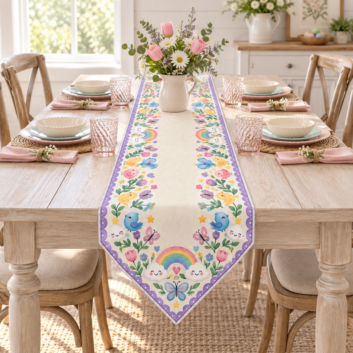 Rainbow Garden Butterfly Table Runner