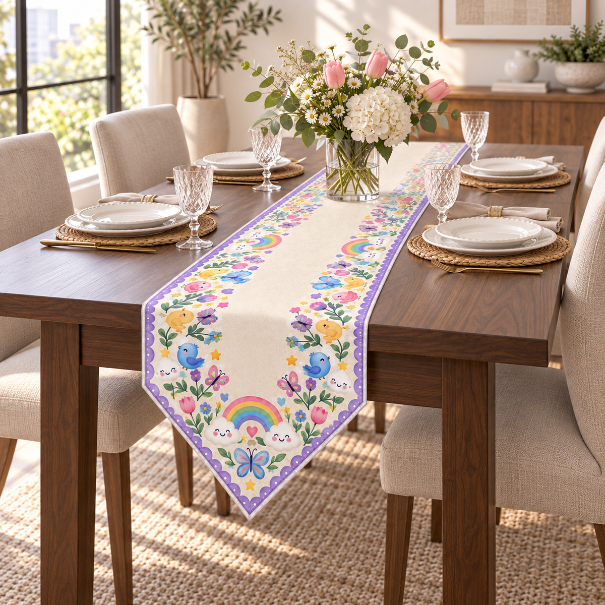 Rainbow Garden Butterfly Table Runner