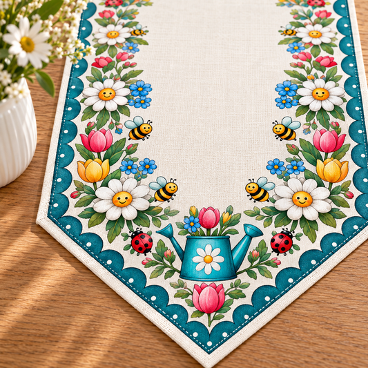 Spring Daisy Garden Bee Table Runner