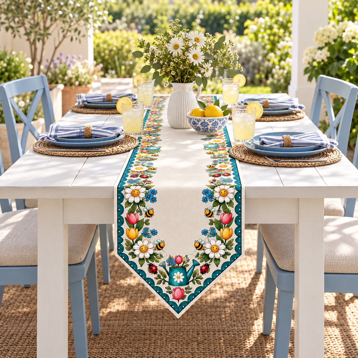 Spring Daisy Garden Bee Table Runner