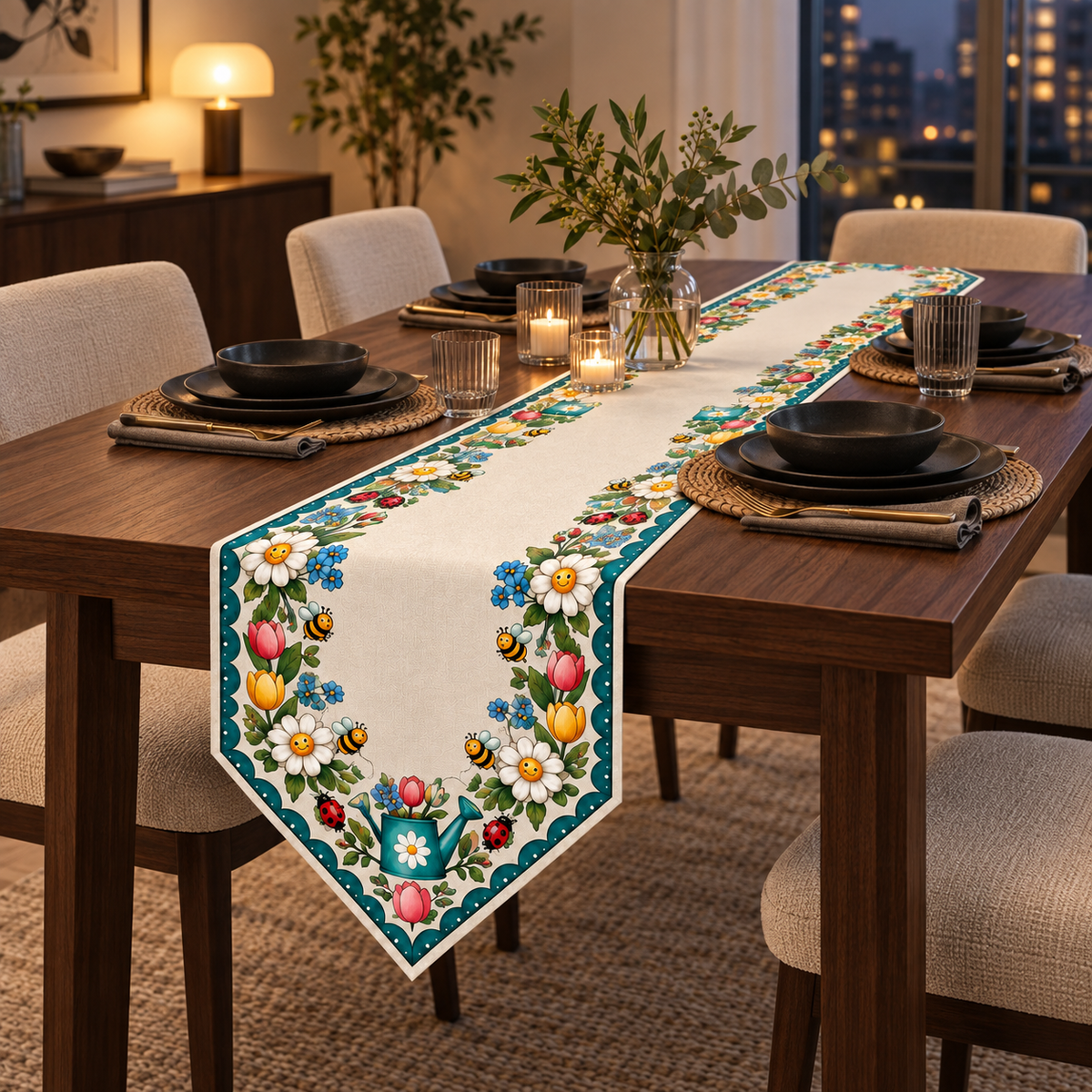 Spring Daisy Garden Bee Table Runner