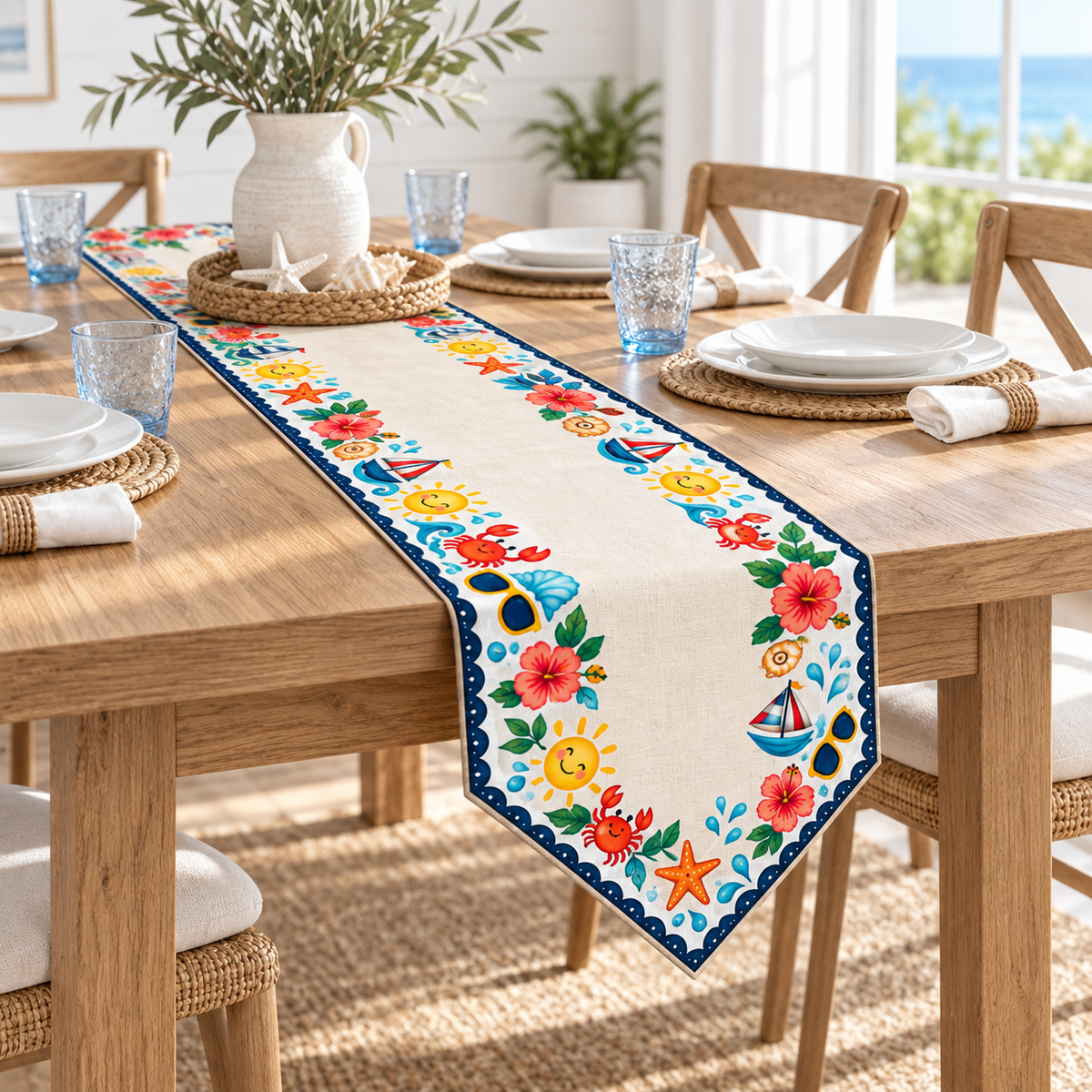 Sunny Seaside Sailboat Table Runner