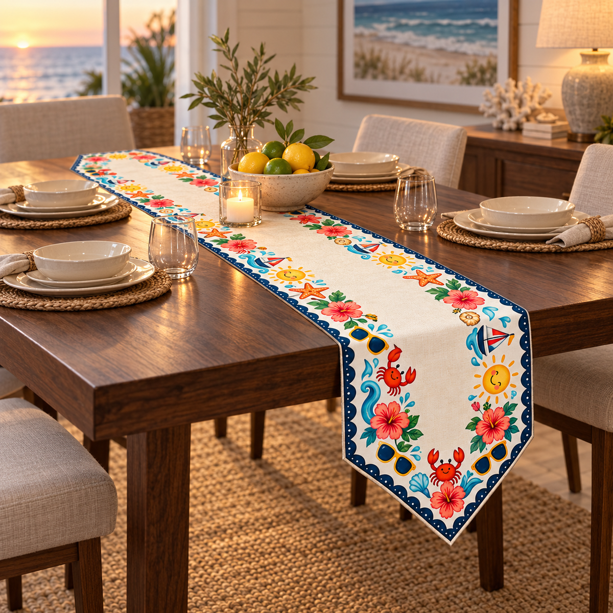 Sunny Seaside Sailboat Table Runner